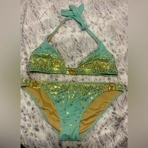 NWOT Victoria Secert bikini. Mint Green with stars. Size L